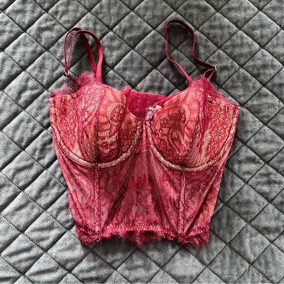 Victoria Secret Corset 32D Bustier Top Bra Dream Angels Crop Burgundy - Picture 9 of 9